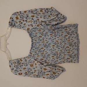 Angie - Sunflower print square neck ruched bodice puff sleeve top